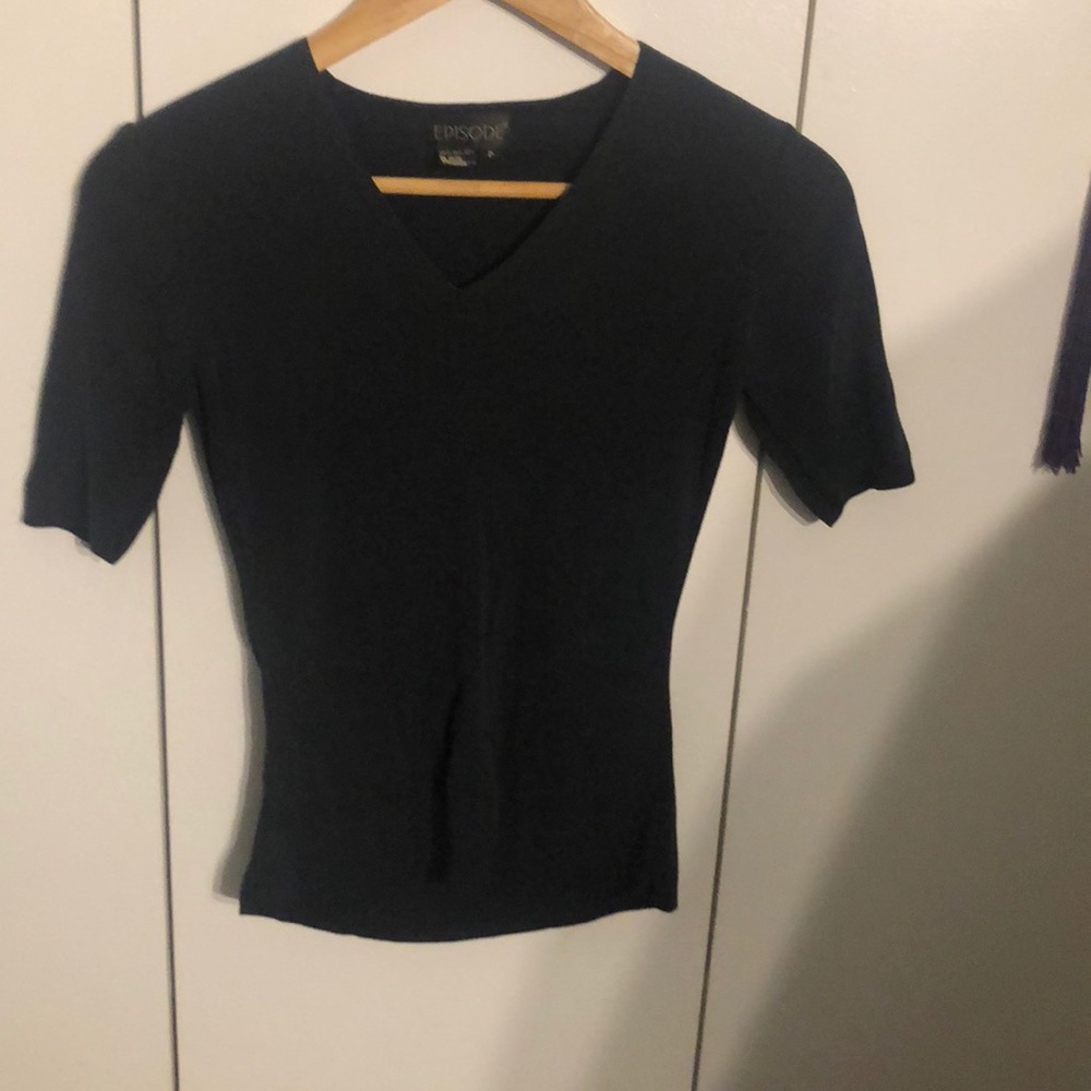 Ribbed Dark Grey V-Neck Short Sleeve Sweater